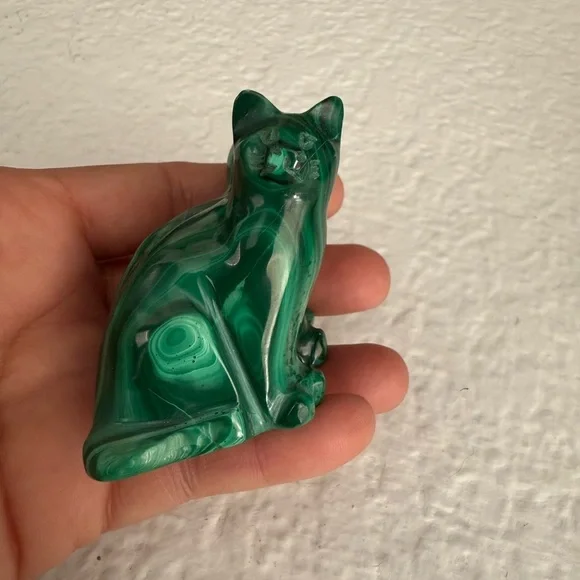 Green Malachite Cats Figurine Carved - Picture 6 of 13